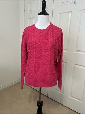 St. John's Bay Cable Knit Crewneck Sweater - Bright Pink